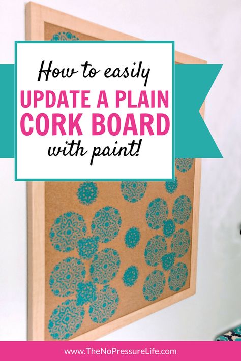 This DIY stenciled cork board is an easy home decor craft that will look great and keep you organized! Learn how to make a painted cork board with this simple step-by-step tutorial, and you'll have a pretty way to get organized in 30 minutes or less. #craftideas #diydecor #corkboard #stencil #memoboard #paintprojects Cork Board Makeover, Painting Corkboard, Painted Cork Board, Diy Cork Board, Easy Crafts For Teens, Home Decor Craft, Cork Diy, Puffy Paint, Cork Crafts