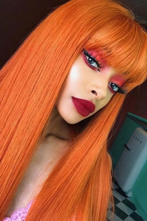 Ginger Hair With Bangs, Orange Ginger Hair, Cute Hair Colors, Ginger Hair Color, Cheap Human Hair, Remy Human Hair Wigs, 100 Human Hair Wigs, Colored Wigs, Wig With Bangs