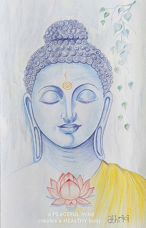 Color pencil sketch by artist Abhinav Raikhere Buddha Painting Watercolor, Buddha Drawing Pencil Simple, Buddha Pencil Sketch Art, Buddha Pencil Sketch, Budha Art, Buddha Canvas Art, Drawing Grid, Buddha Drawing, Chinese Dragon Art