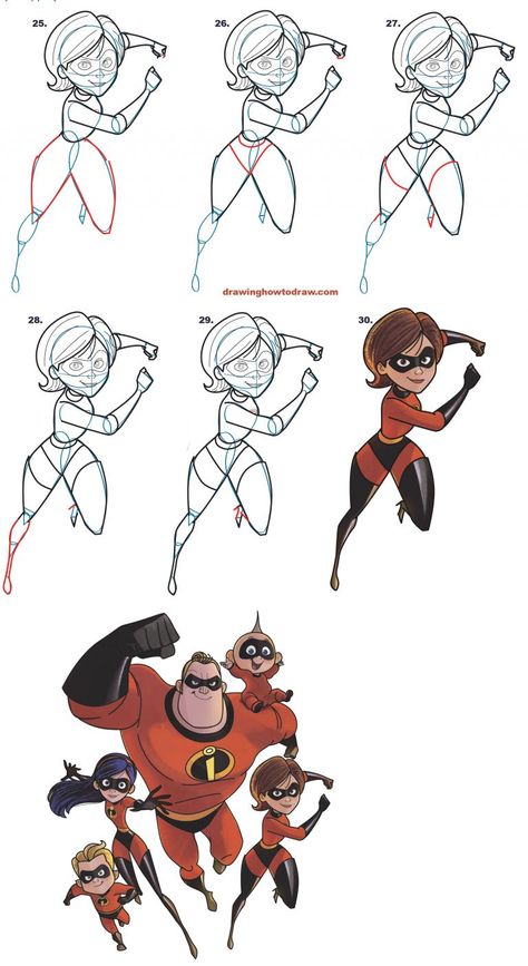 Learn How to Draw Elastigirl, the Mom, from The Incredibles (Part 4 of Drawing The Incredibles 2 Family) Easy Step by Step Tutorial for Kids & Beginners Mr Incredible Drawing, The Incredibles Drawing, Incredibles Drawing, Incredible Drawings, Disney Drawing Tutorial, Pooh Winnie, Disney Drawing, Drawing Superheroes, How To Draw Steps