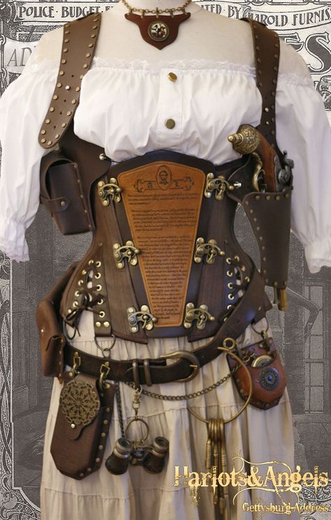 Steampunk Holster, Corset Steampunk, Mode Steampunk, Steampunk Pirate, Brown Corset, Style Steampunk, Steampunk Corset, Steampunk Cosplay, Steampunk Accessories