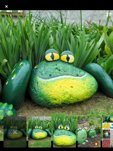 Garden Rock Art, Rock Garden Design, Rock Garden Landscaping, Yard Project, Garden Art Sculptures Diy, Garden Markers, Garden Art Projects, Garden Yard Ideas, Green Frog