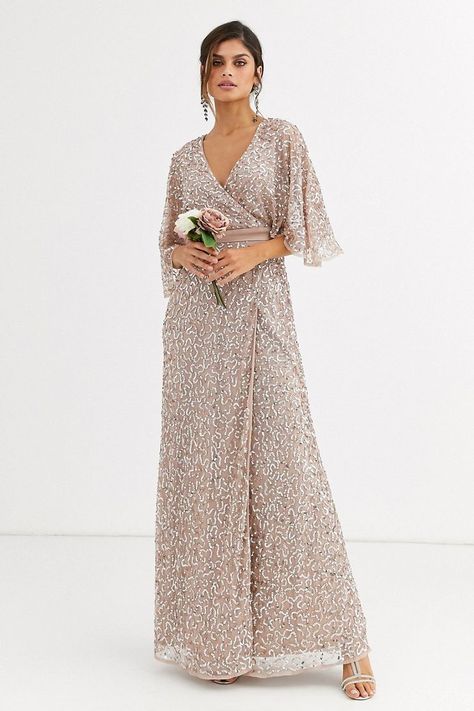 Asos Wedding Dress, Party Dresses With Sleeves, Bridesmaid Dresses With Sleeves, Embellished Maxi Dress, Maxi Bridesmaid Dresses, Wrap Maxi Dress, Bridal Party Dresses, Sleeve Wedding Dress, Pleated Maxi Dress