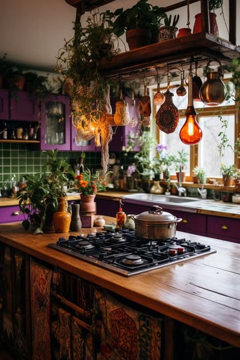 30+ Witchy Apothecary Kitchen Design Ideas That're Enchanting Witchy Interior Design Bohemian, Witchy Aesthetic Kitchen, Witchy Apothecary Kitchen, Hippie Kitchen Ideas, Apothecary Style Kitchen, Apothecary Aesthetic Kitchen, Witchy Interior Design, Witchy House Aesthetic, Whimsigoth Kitchen