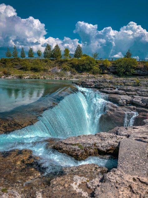 Niagara fall in Podgorica,Montenegro. The beautiful mix of that blue sky together with this crystal clear aquamarine water makes you dreamy 💙 Niagara Waterfall, Podgorica Montenegro, European Bucket List, Eternal Sunshine, Falling Down, Niagara Falls, Crystal Clear, Aquamarine, Blue Sky