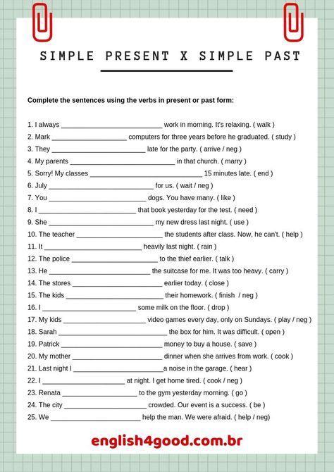 Need a worksheet to work on simple present and simple past differences? Here's a nice one! Feel free to download it. #simplepast #eslactivity #eslworksheet #englishexercise # eslexercise #englishtenses Simple Present And Past Tense Worksheet, Present Past Simple Worksheets, Simple Present Simple Past Worksheet, Verbs Tenses Worksheet, Present And Past Simple Worksheets, Present To Past Tense Worksheet, Present Simple And Past Simple Worksheet, Past And Present Tense Worksheets, Simple Tenses Worksheets