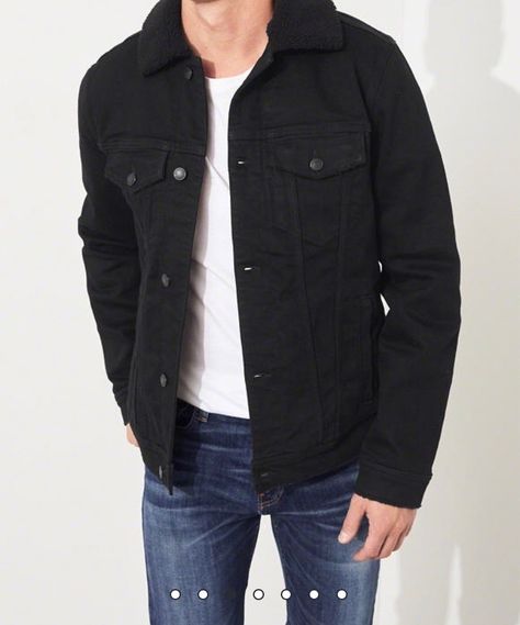 Coated Jeans Outfit, Trucker Jacket Outfit, Black Jean Jacket, Jean Jacket Men, Black Denim Jacket, Cool Outfits For Men, Coat Outfits, Mens Casual Outfits, Casual Wear For Men