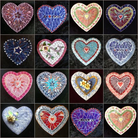 Mosaic Hearts Pattern, Mosaic Hearts Ideas, Heart Mosaics, Sundance Style Jewelry, Heart Mosaic, Mosaic Hearts, Vintage Mosaic, Mosaic Art Diy, Mosaic Heart