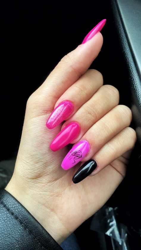 Black Barbie Nails, Barbie Love, Nail Black, Barbie Nails, Ballerina Barbie, Black Ballerina, Black Barbie, Nails Nail, Pink Nails