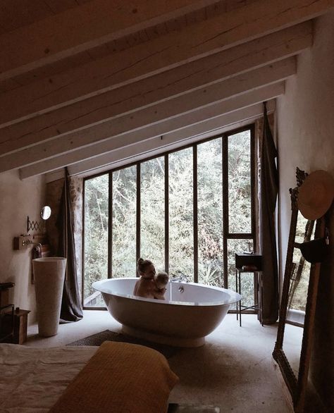 Tub In Bedroom, Bathtub In Bedroom, Bedroom With Bathtub, Bath In Bedroom, Open Plan Bathrooms, Oak Frame House, Bedroom With Bath, Attic Loft, Loft Bathroom