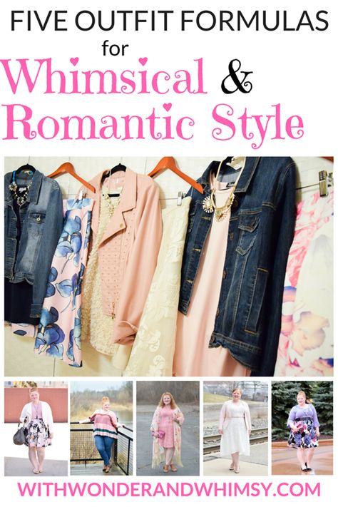 Five Outfit Formulas for Whimsical & Romantic Style: they give you a basic protocol for executing a look with minimal thought, effort, and time spent. #outfitformula #outfitbuilding #outfitinspiration #springoutfit #springstyle #whimsicalstyle #romanticstyle Romantic Outfit Aesthetic Casual, Casual Romantic Style Aesthetic, Classic Girly Style, Romantic Creative Style, Romantic Style Winter Outfit, Whimsical Capsule Wardrobe, Romantic Style Outfit Aesthetic, Romantic Wardrobe Style, Relaxed Feminine Style