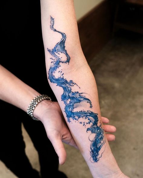 Water Dragon Tattoo For Women, Dragon Tattoo Upper Arm, Water Dragon Tattoo, Blue Dragon Tattoo, Blue Ink Tattoos, Dragon Tattoo Art, Tatoo Inspiration, Dragon Tattoo For Women, Blue Tattoo