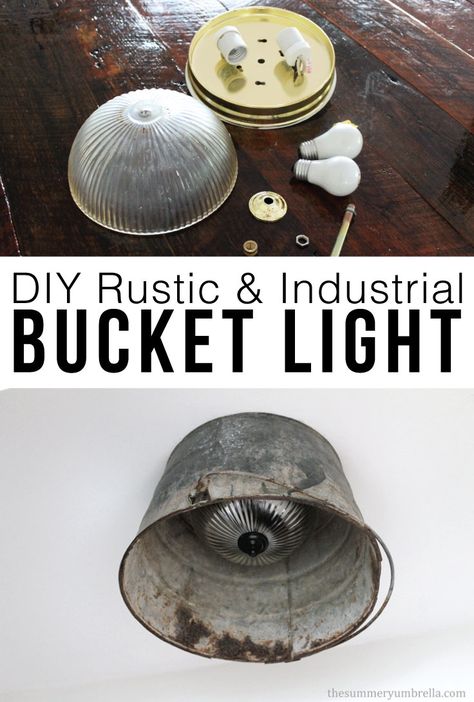 Rustic Porch Lighting Ideas, Rustic Diy Light Fixtures, Diy Rustic Ceiling Light, Old Light Fixtures Repurpose, Galvanized Bucket Lighting, Farmhouse Ceiling Ideas, Diy Farmhouse Light Fixtures, Rustic Farmhouse Light Fixtures, Rustic Ceiling Light Fixtures