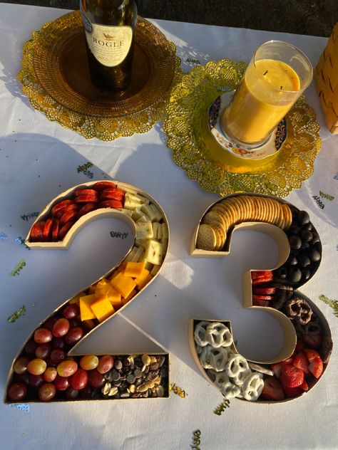 Paper Mache Numbers Birthday, Charcuterie Board Numbers, Graduation Charcuterie Board, Number Charcuterie Board, Tini Birthday, Appetizers Board, Paper Mache Numbers, Sweet 16 Tea Party, Birthday Charcuterie Board