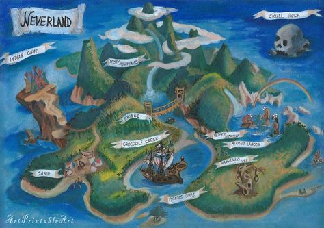 Neverland Quotes, Neverland Map, Neverland Nursery, Peter Pan Neverland, Peter Pan Art, Peter Pan Nursery, Peter Pan And Tinkerbell, Theatre Gifts, Fairy Illustration