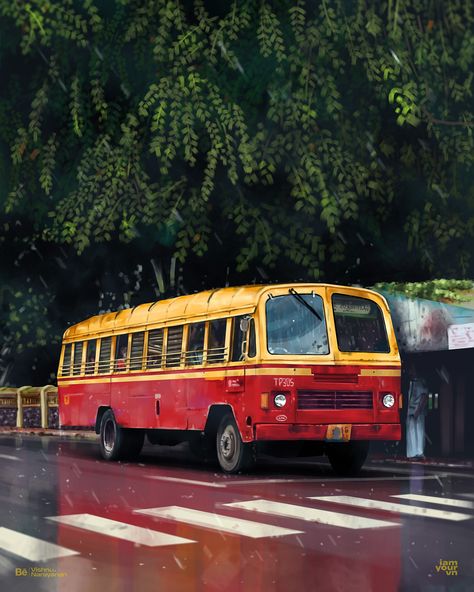 ArtStation - KSRTC Bus Kerala Mansoon Ksrtc Bus Photography, Kerala Illustration Art, Kerala Scenery, Bus Reference, Kerala Illustration, Kerala Poster, Vehicles Photography, Kerala Bus, Kerala Aesthetic