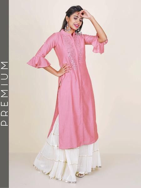 Frill Sleeves Kurti, Trendy Mirror, Sleeves Kurti, Plain Kurti Designs, Plain Kurti, Kurti Sleeves, Suit Styles, Kurti Sleeves Design, New Kurti Designs