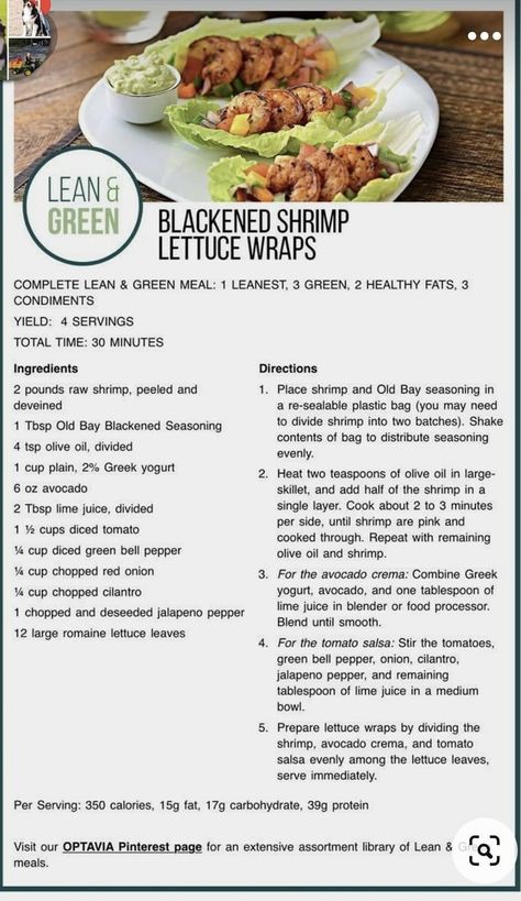 Lean Dinners, Optivia Recipes, Shrimp Lettuce Wraps, Medifast Recipes, Lettuce Wraps Recipe, Optavia Meals, Lean Protein Meals, Lean Green Recipes, Lean Green Meals