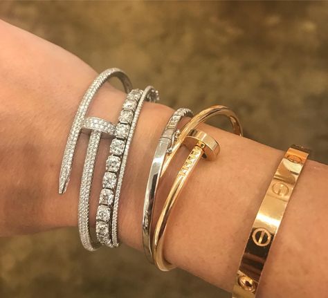 @cartier x @nicholashaywoodjewellery x @naderjewellers Diamond Bracelet Design, Cartier Bracelet, Diamond Necklace Designs, Cartier Jewelry, Love Bracelet, Signature Jewelry, Cartier Love, Girly Jewelry, Cartier Love Bracelet