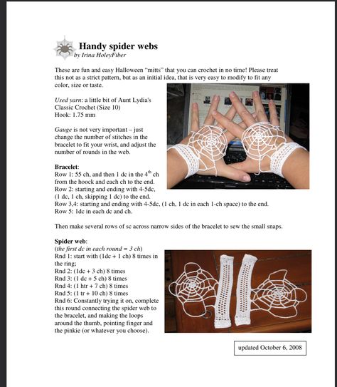 Spider Web Crochet, Web Crochet, Crochet Spider Web, Crochet Spider, Crochet Gloves Pattern, Crochet Stitches Guide, Gloves Pattern, Halloween Crochet Patterns, Crochet Size