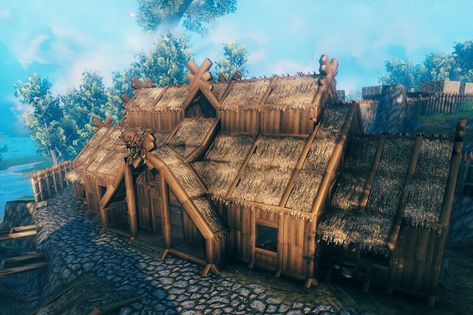 Valheim Base Layout, Valheim Longhouse, Valheim Starter House, Valheim Builds, Stilt Home, Viking House, Base Building, Tower Building, Minecraft Architecture