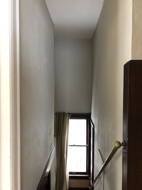 Reveal : The Entry Way, Stairwell and Hallway - Deuce Cities Henhouse White Narrow Hallway, Dark Narrow Staircase Ideas, Dark Stairwell Ideas, Enclosed Stairwell Ideas, Narrow Dark Hallway, Enclosed Stairwell Decor, Enclosed Stairwell, Stair Well Decor, Narrow Stairway Decorating