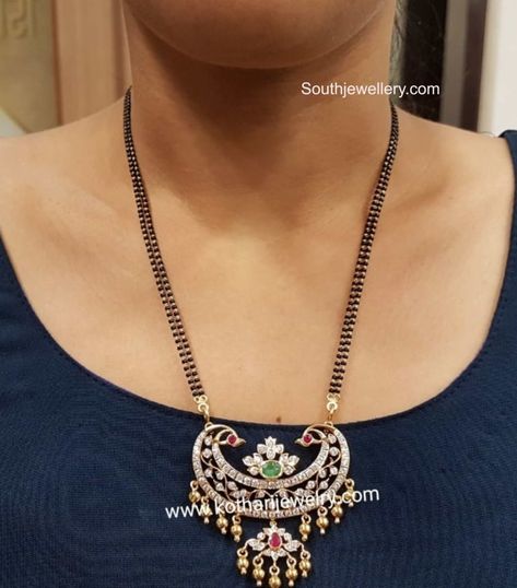 Two lines black beads necklace with diamond pendant Necklace With Diamond Pendant, Black Beads Necklace, Ruby Necklace Designs, Simple Jewellery, Choker Necklace Designs, Black Beads Mangalsutra Design, Necklace With Diamond, Diamond Pendants Designs, Antique Gold Jewelry Indian