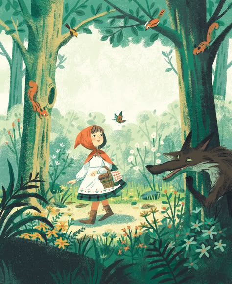 Check out this @Behance project: "Little Red Riding Hood" https://www.behance.net/gallery/82434065/Little-Red-Riding-Hood Red Riding Hood Art, 동화 삽화, Picture Books Illustration, Forest Illustration, Book Illustration Art, Fairytale Illustration, Fairytale Art, Kids Story Books, 판타지 아트