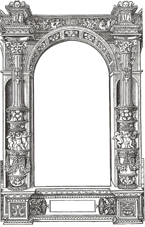 Gothic Frame, Architecture Drawing Art, Illuminated Manuscript, Architecture Sketch, Border Design, Vintage Frames, Vintage Paper, Vintage Images, Architecture Drawing