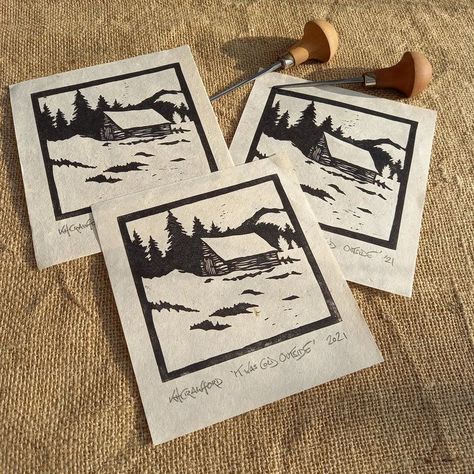 Woodcut Art, Linoleum Print, Linocut Printmaking, Lino Art, Stamp Carving, Snow Art, Relief Printing, Linocut Art, Snowy Winter