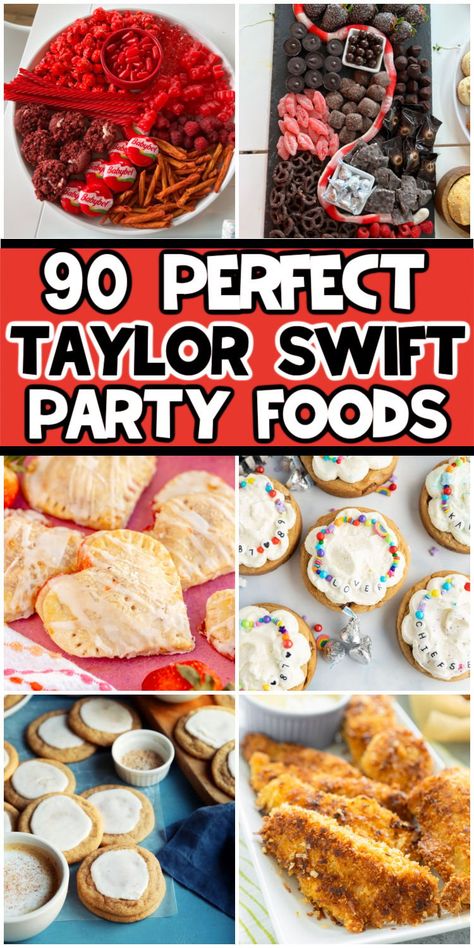 The best Taylor Swift party food ideas! Tons of Taylor Swift inspired foods and drinks! Party Appetizers Desserts, Taylor Swift Food, Snack Stadium, Super Bowl Snacks, Theme Snack, Taylor Swift Birthday Party Ideas, Bowl Party Food, Taylor Swift Inspired, Taylor Swift Party