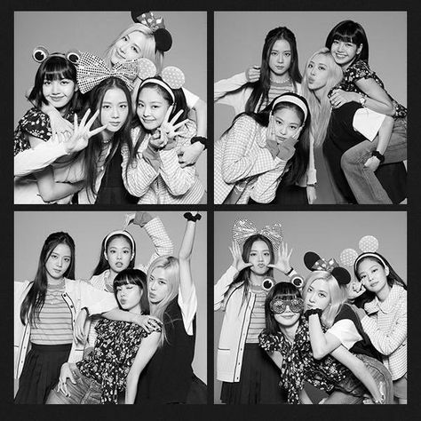 Polaroid Black And White, Korean Photobooth, Blackpink Polaroid, Picture Polaroid, Six Girl, Black Pink Background, Group Pic, Girl Korean, Best Friend Poses