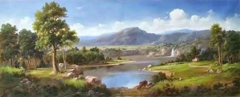 Long Paintings Horizontal Nature, Long Landscape Paintings Horizontal, Long Paintings Horizontal, Horizontal Paintings, Long Painting, Horizontal Painting, Beautiful Landscape Paintings, Horizontal Landscape, Painting Decoration