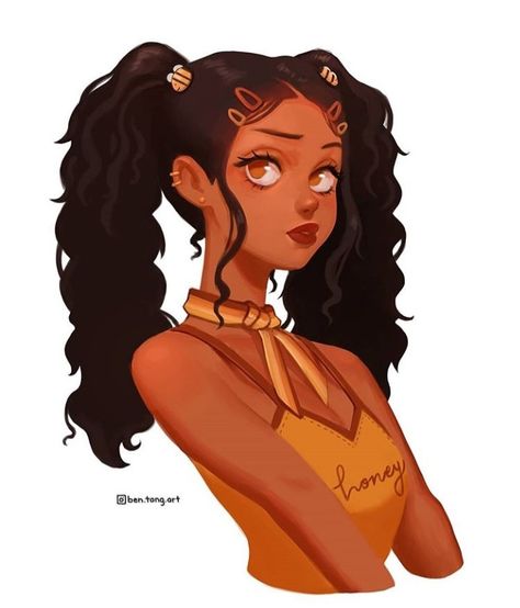 A Drawing, Curly Hair, Black Hair, The Story, Orange, Yellow, Hair, Anime, Black