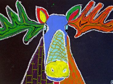 We don't moose around - this herd was created at a small hands big art summer camp! Use white china marker, tempera paint, and black oil pastel. Cloth Collage, Art Summer Camp, Childrens Art Studio, Childrens Art Projects, Animal Art Projects, Mixed Media Art Projects, Black Poster, Library Art, Tempera Paint