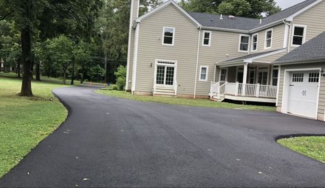 Concrete vs. Asphalt Driveway - Cost, Differences, Pros, Cons Concrete And Asphalt Driveway, Black Asphalt Driveway, Resealing Asphalt Driveway, Stamped Asphalt Driveway, Asphalt Millings Driveway, Polished Concrete Driveway, Asphalt Driveway Ideas, Driveway Posts, Driveway Ideas Cheap