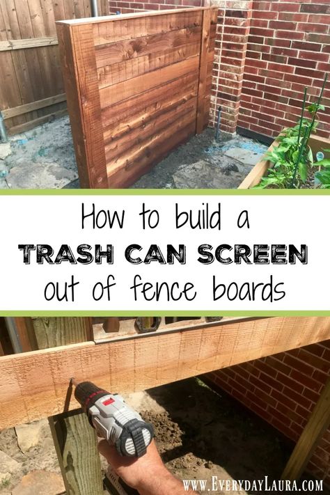 Trash Screen, Trash Can Screen, Trash Can Storage Outdoor, Hide Trash Cans, Fence Construction, Ashley Lane, Diy Outdoor Storage, Landscape Timbers, Backyard Gardens