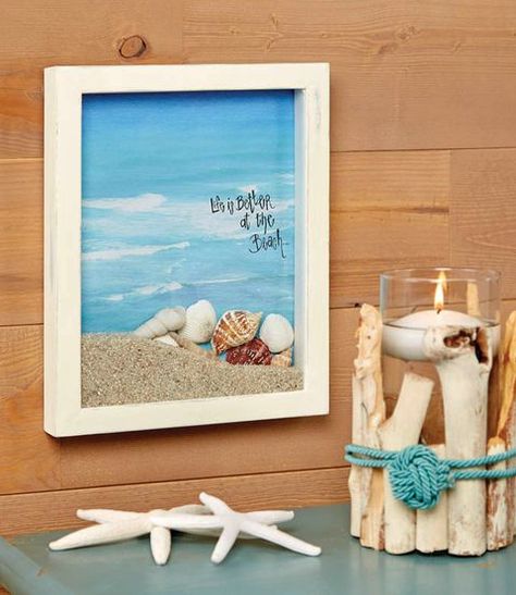 Dimensional beach art with shadow box diorama style displays. Ideas & tutorials to create your own unique beach scene with a diorama shadow box! Featured on Completely Coastal. Beach Shadow Boxes, Ocean Diorama, Seashell Shadow Boxes, Beach Themed Crafts, Nails Beach, Art Coquillage, Diy Shadow Box, Summer Craft, Shell Crafts Diy