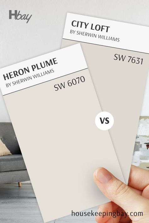 Heron Plume vs City Loft – Comparing These Subtle Sherwin Williams Neutrals City Loft Sw, Heron Plume, City Loft Sherwin Williams, Loft Kitchens, Worldly Gray, City Loft, Repose Gray, Agreeable Gray, Trim Color