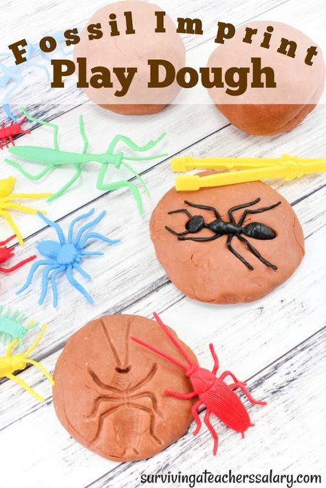 How to make fossil play dough recipe - this sensory recipe for kids is a homemade play dough that works great for imprinting bugs, fossils, and other nature crafts! Great for science lessons and hands on exploring with kids!  #sensory #play #kids #fossil #bugs #homemade #recipe #science #learning #preschool Bug Fossils, Dough Sensory Play, Pete The Cat Art, Best Playdough Recipe, Fossils Activities, Sensory Play Recipes, Play Dough Recipe, July Art, Kids Sensory Play