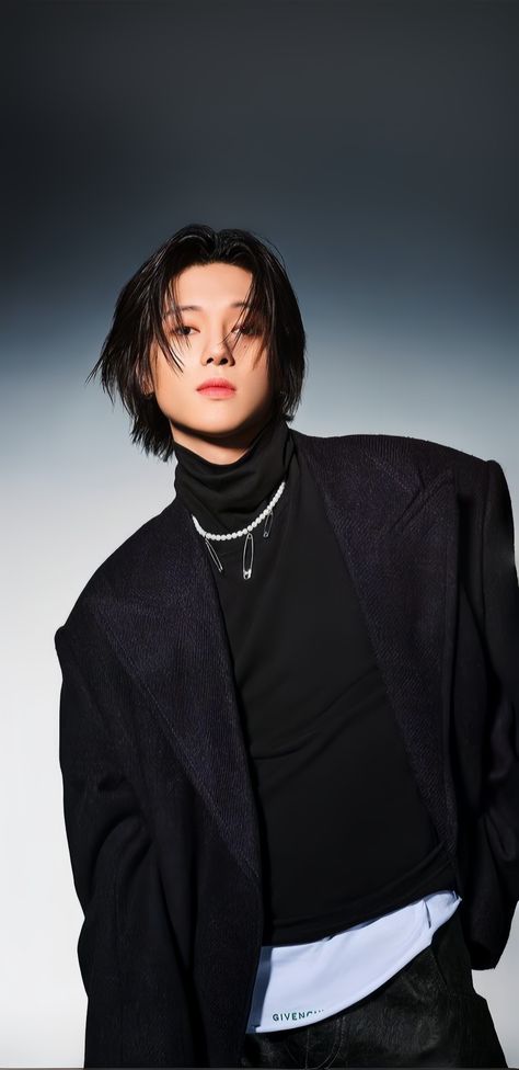 Wooyoung Cosmopolitan, Wooyoung Collage Wallpaper, Ateez Wooyoung Photoshoot, Wooyoung Full Body Pic, Ateez Long Hair, Wooyoung Eyeliner, Wooyoung Hair, Wooyoung Black Hair, Wooyoung Red Hair