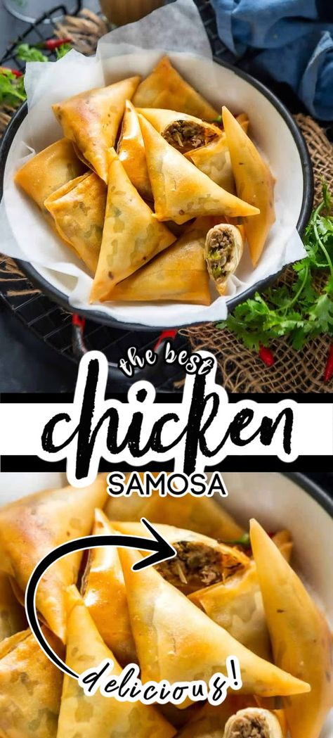 Samosa Recept, Chicken Samosa Recipe, Chicken Samosa Recipes, Chicken Samosa, Easy Samosa Recipes, Resep Makanan Beku, Chicken Starter Recipes, Samosa Recipe, Spicy Snacks Recipes