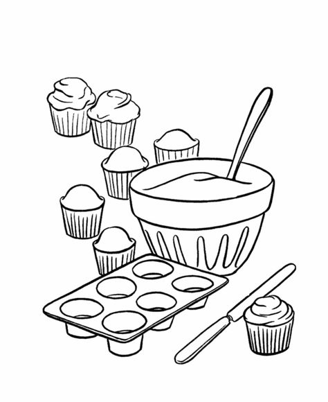 Dessert Coloring Pages - Best Coloring Pages For Kids Baking Drawing, Cupcake Coloring Pages, Food Coloring Pages, Farm Animal Coloring Pages, Coloring Sheets For Kids, Coloring Pages For Boys, Online Coloring Pages, Colorful Cakes, Coloring Pages To Print