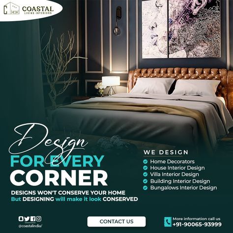 At Coastal living interiors Pvt. Ltd., We aim to make your home interiors a reflection of your personality. We design your home in a more luxurious and comfortable way that you and your family would love to stay home all the time. #decor #interiordesigner #interior #architecture #design #interiordesign Bungalow Interior Design, Interior Videos, Dj Event, Typography Design Quotes, Premium Hotel, Posters Design, Simple Poster, Design Posters, House Furniture