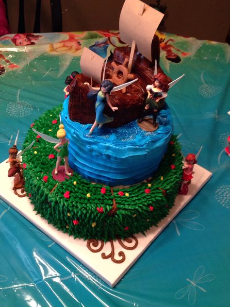 Tinkerbell and the Pirate Fairy Cake Fairies Party Ideas, Pirate Fairy Cake, Fairies Cake, Pirate Fairy Party, Fairies Party, The Pirate Fairy, Ship Cake, Tinkerbell Cake, Pirate Fairy