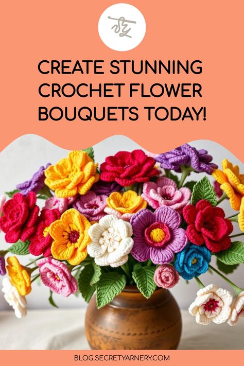 Discover the art of creating beautiful crochet flower bouquets. Learn techniques, patterns, and tips to craft stunning floral arrangements that last forever. How To Arrange Flowers Bouquets, Crochet Bouquet Flowers Free Pattern, Crochet Flower Bouquet Free Pattern, Crochet Bouquet Flowers, Crochet Flower Bouquet, Arrange Flowers, Crochet Garden, Bouquet Tutorial, Crochet Bouquet