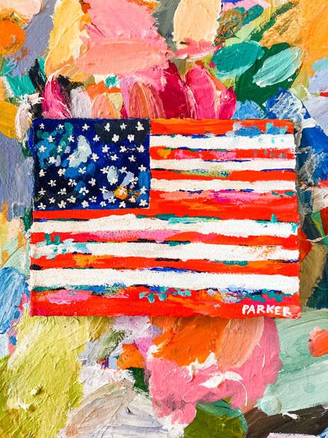 American flag abstract painting by PARKER American Flag Painting, American Flag Art, Flag Painting, Flag Art, Class Ideas, July 4, Cat Painting, Art Class, July 4th