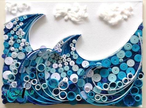 Do you want to see the tutorial video of this quilling paper artwork? Paper Quilling Waves, Paper Swirl Art, Quilling Ocean, Paper Curling, Paper Waves, Free Quilling Patterns, Tactile Art, Easy Waves, Art Quilling