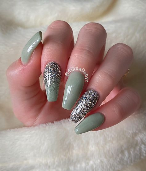 Light Green Glitter Nails, Eucalyptus Nails, Mint Green Nails, Engagement Nails, Revel Nail Dip Powder, Revel Nail Dip, Bridesmaids Nails, Revel Nail, Silver Nail Art