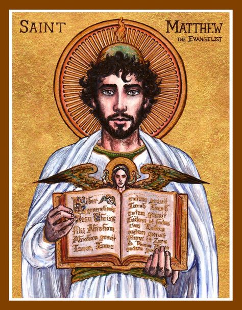 The Biblical writer Matthew ~ St Mathew, Matthew Icon, St Matthew, Saint Matthew, Catholic Images, Ink Watercolor, Religious Images, Religious Icons, Catholic Art